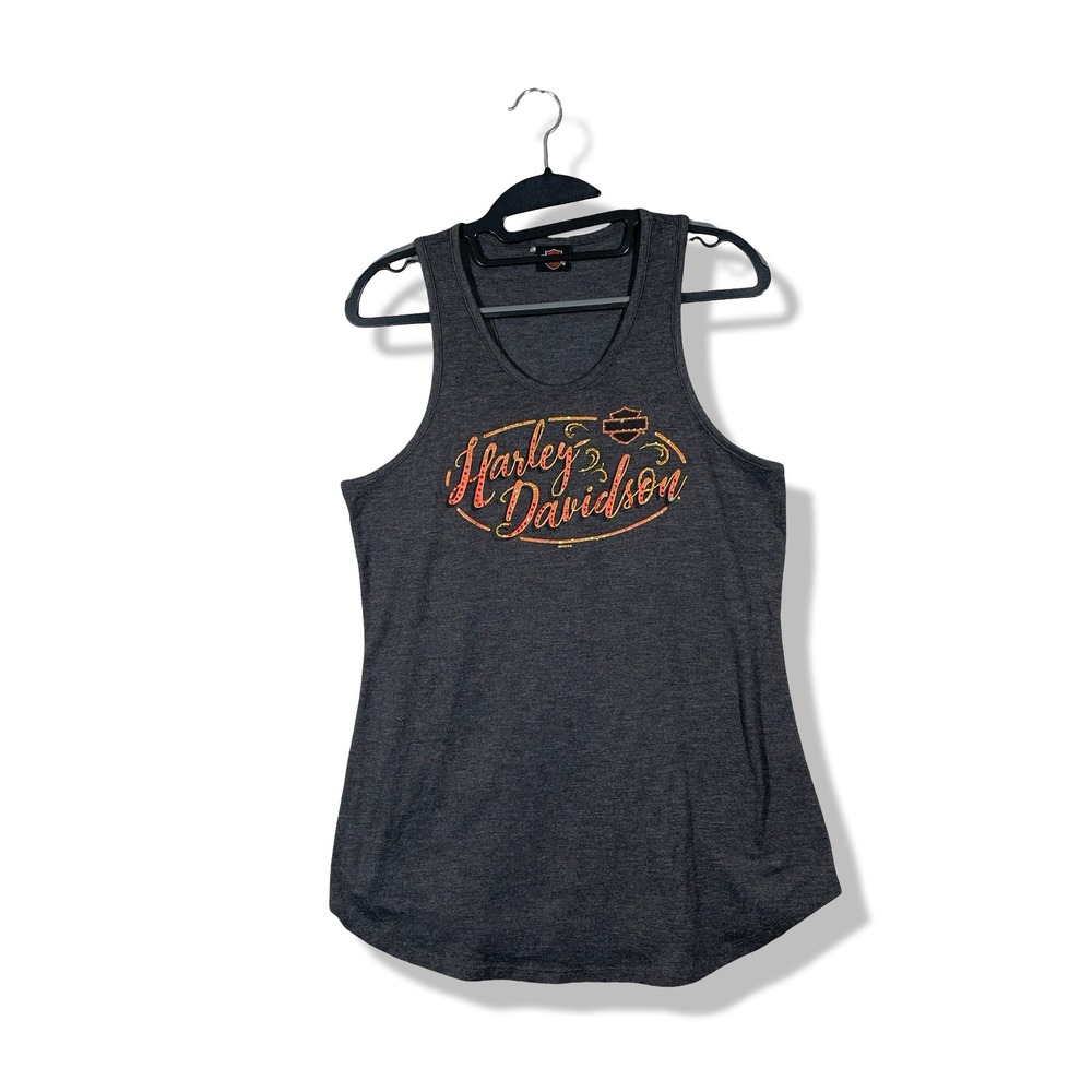 Harley Davidson Tank Top Womens L Charcoal Voodoo New Orleans Biker Moto Edgy